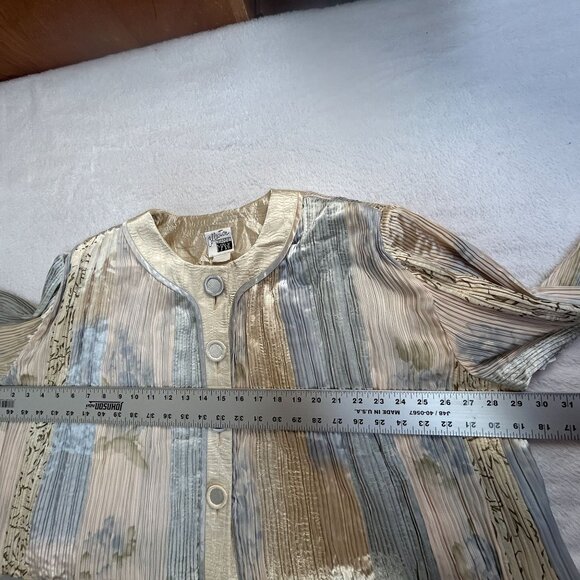Vintage Jeanne Marc Collection Womens Pleated Jacket Metallic Floral Cream Blue - Picture 5 of 6